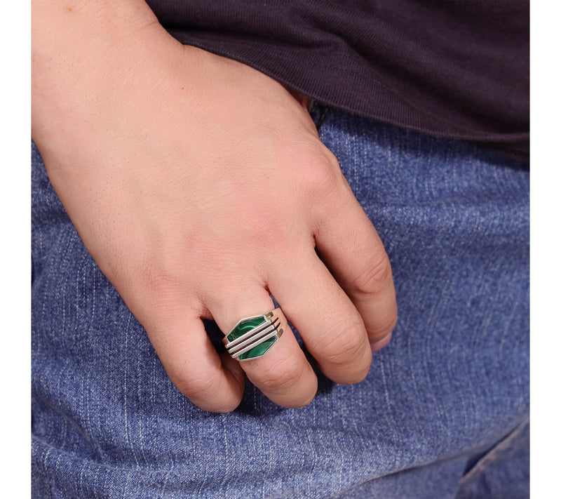 LYNX Men's Sterling Silver Malachite Ring — View 5