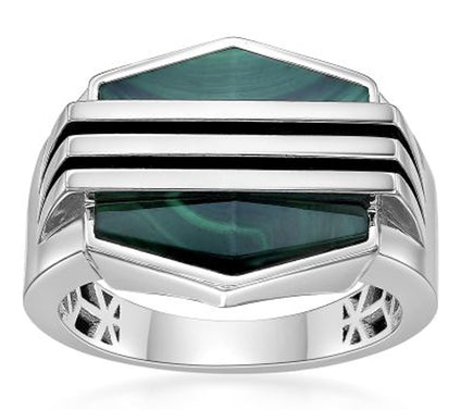 LYNX Men's Sterling Silver Malachite Ring