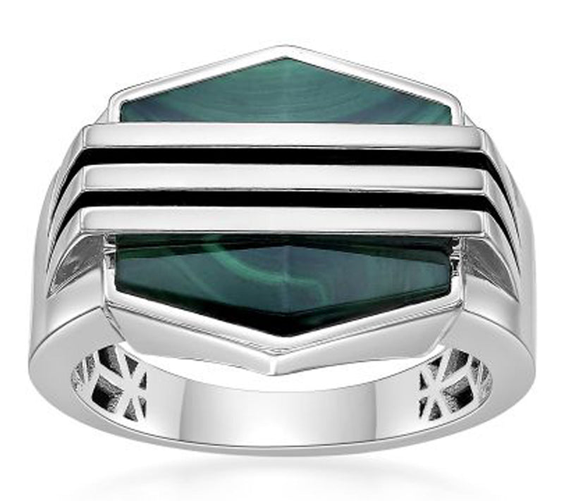 LYNX Men's Sterling Silver Malachite Ring — Main view