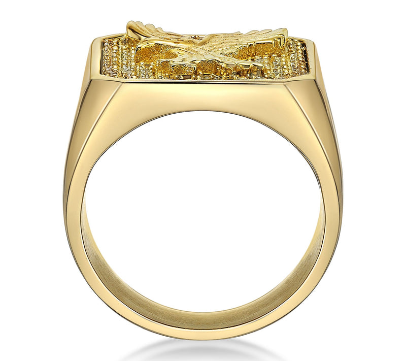 LYNX Men's Goldtone Pave Eagle Signet Ring — View 4