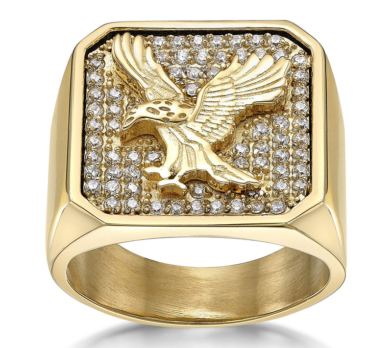 LYNX Men's Goldtone Pave Eagle Signet Ring — Main view