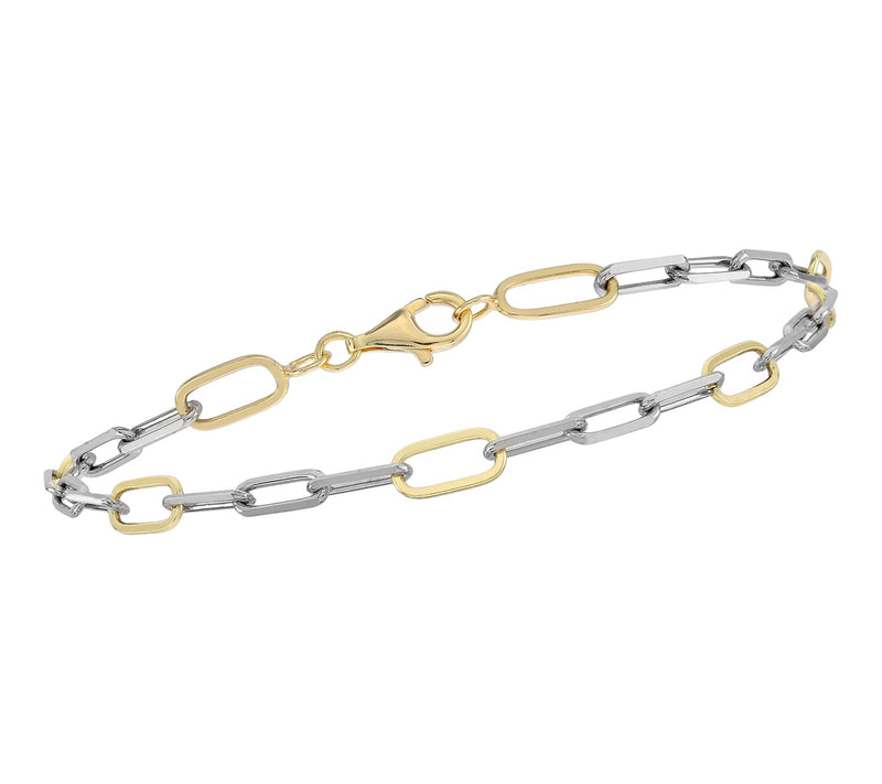Silver Style Two-Tone Alternating Paperclip Bracelet, Sterling — Main view