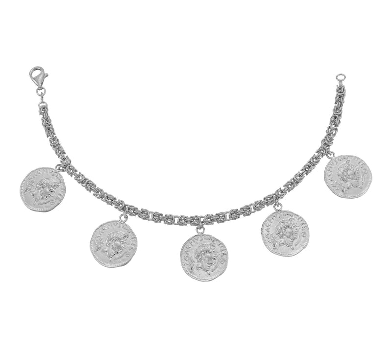 Silver Style Byzantine Coin Charm Bracelet, Sterling — View 2