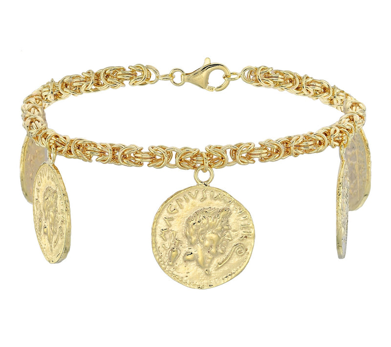 Silver Style Byzantine Coin Charm Bracelet, Sterling — View 10