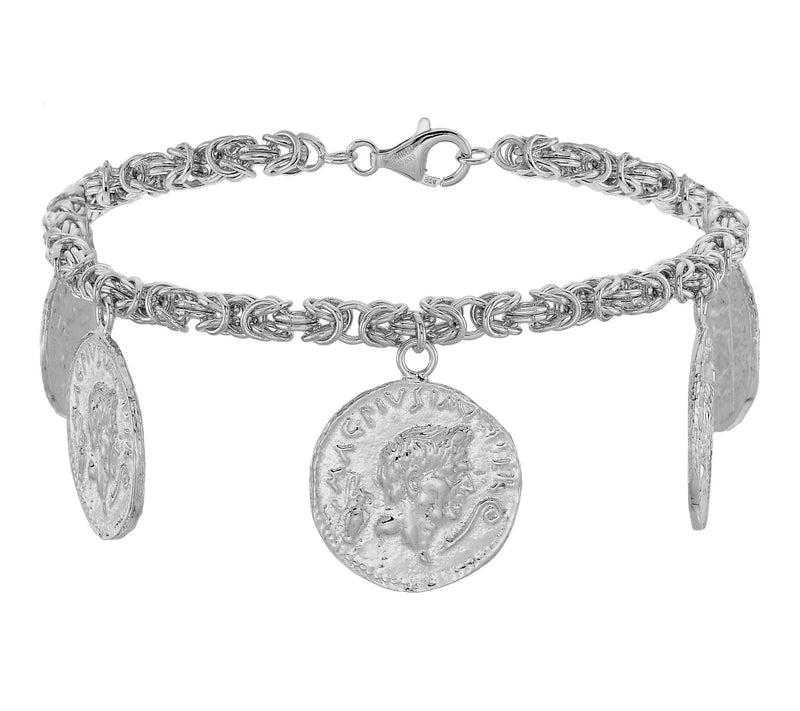 Silver Style Bold Byzantine Coin Charm Bracelet, Sterling — View 9