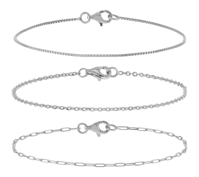 Silver Style Set of Paperclip, Box & Cable Bracelets, Sterling — View 2