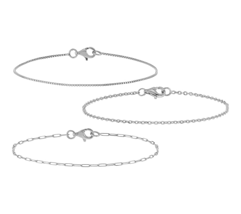Silver Style Set of Paperclip, Box & Cable Bracelets, Sterling — View 7