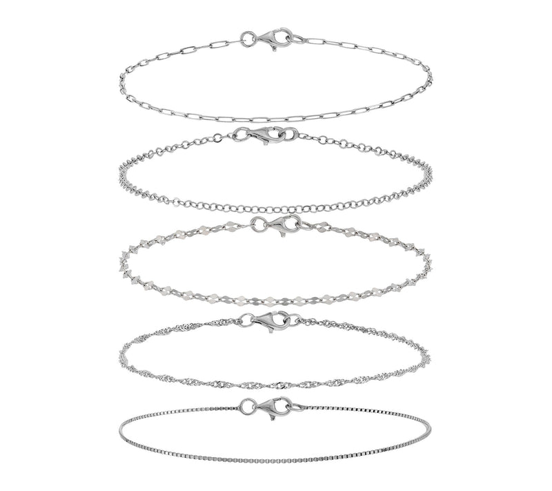 Silver Style Set of 5 Chain Bracelets, Sterling — View 2