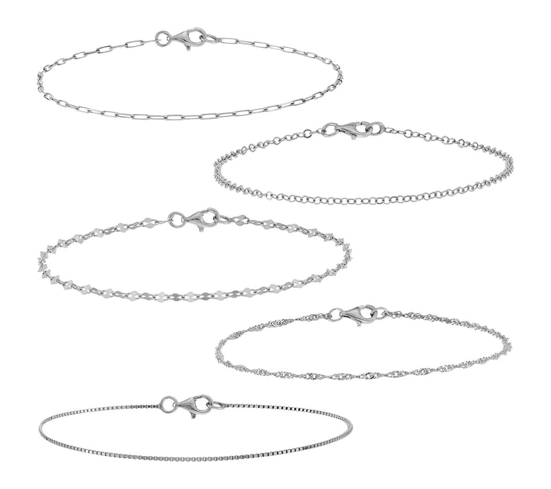 Silver Style Set of 5 Chain Bracelets, Sterling — Main view