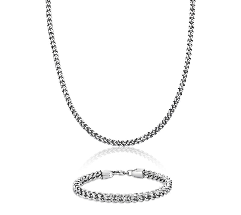 LYNX Men's Stainless Steel Foxtail Necklace & Bracelet Set — Main view