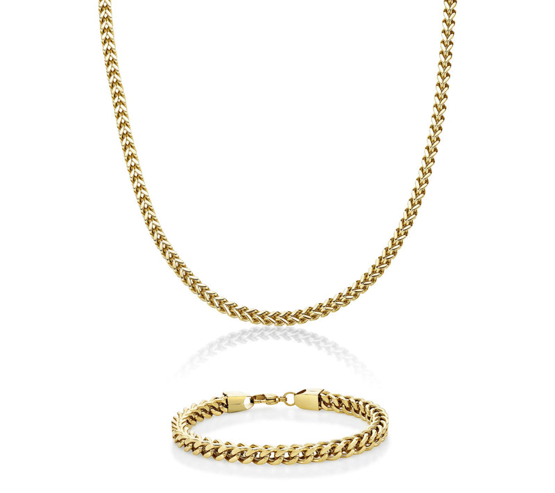 LYNX Men's Stainless Steel Foxtail Necklace & Bracelet Set — View 9