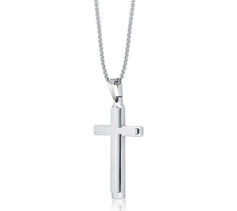 LYNX Men's Stainless Steel Cross Necklace & Bracelet Set — View 3