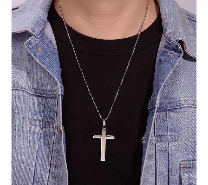 LYNX Men's Stainless Steel Cross Necklace & Bracelet Set — View 5