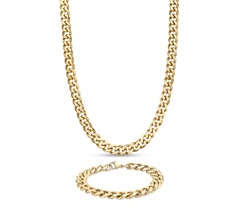 LYNX Men's Goldtone Curb Chain Necklace & Bracelet Set — Main view