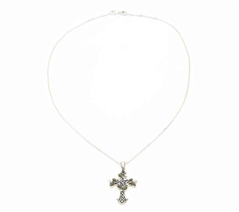 Connemara Marble Sterling Silver Tree of Life Cross Pendant — View 2