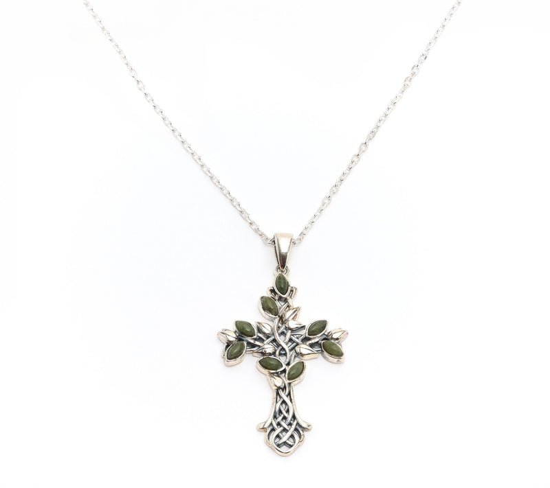 Connemara Marble Sterling Silver Tree of Life Cross Pendant — Main view