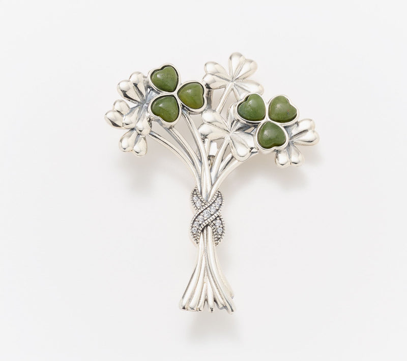 Connemara Marble Sterling Silver Shamrock Bouquet Brooch — Main view