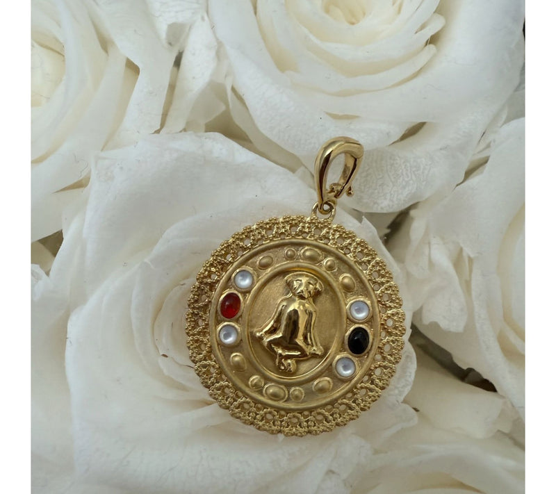 Goddaughters 14K  Clad Zen Dog Gemstone Medallion Enhancer — View 4