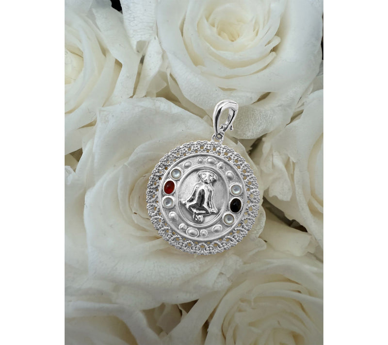 Goddaughters Sterling Zen Dog Gemstones Medallion Enhancer — View 4