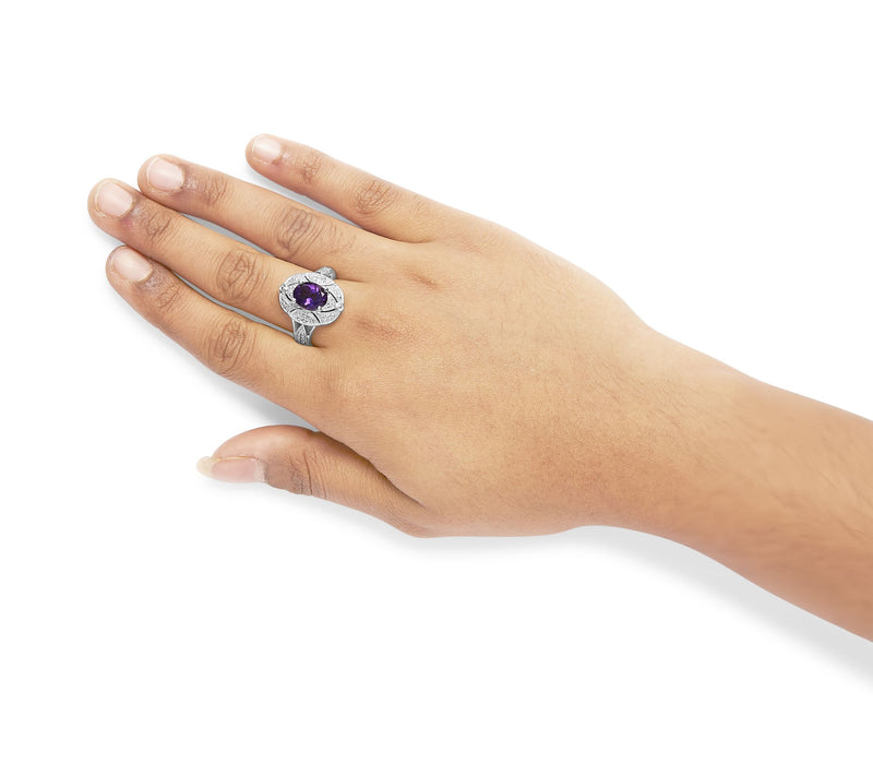 Haus of Brilliance Amethyst & Diamond Cocktail Ring, Sterling — View 4