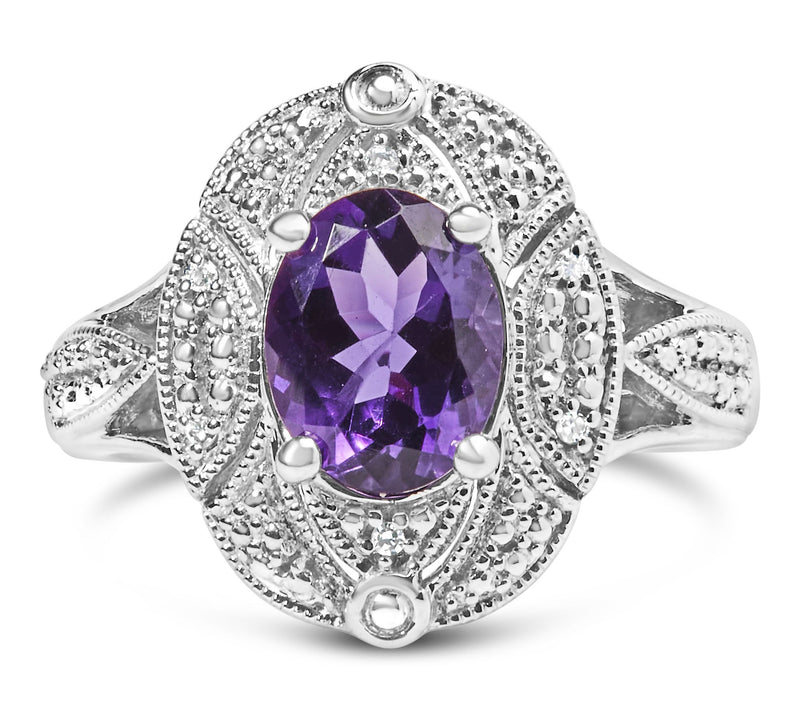 Haus of Brilliance Amethyst & Diamond Cocktail Ring, Sterling — Main view