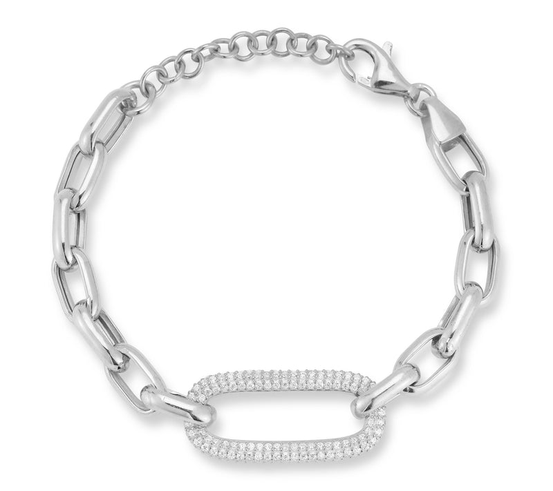 Sterlina Silver Pave Elongated Oval Link Bracelet, Sterling — View 7