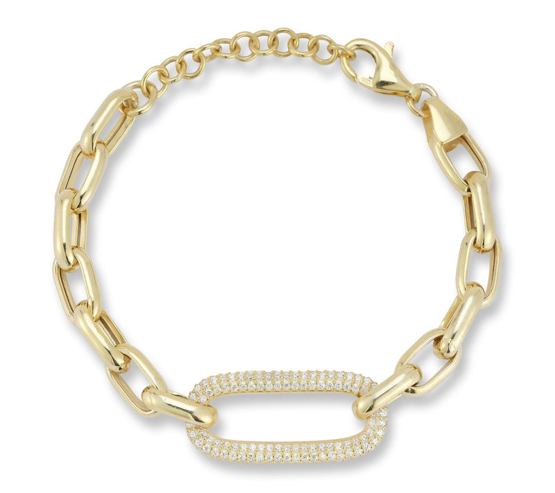 Sterlina Silver Pave Elongated Oval Link Bracelet, Sterling — Main view