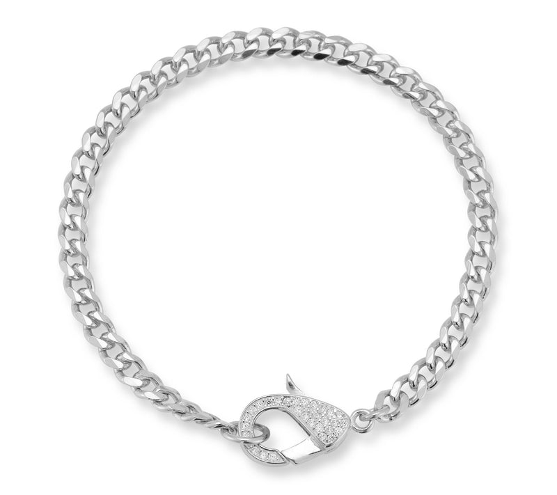 Sterlina Silver Pave Lobster Clasp Curb Bracelet, Sterling — View 7