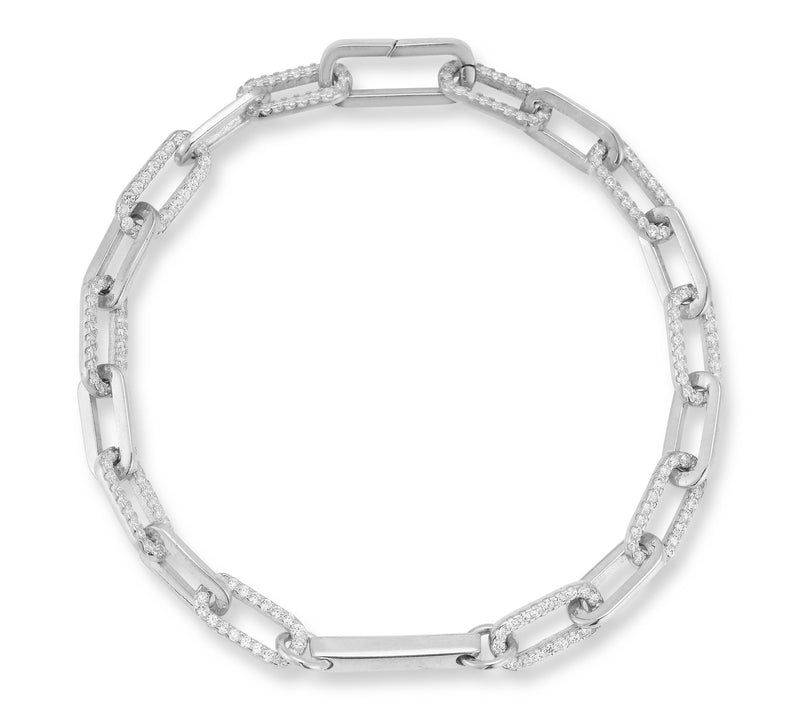 Sterlina Silver Pave Oval Link Hinge Bracelet,Sterling — View 7
