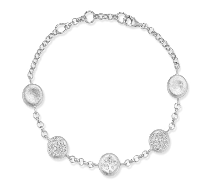 Sterlina Silver Pave Satin Disc Station Bracelet, Sterling — View 7