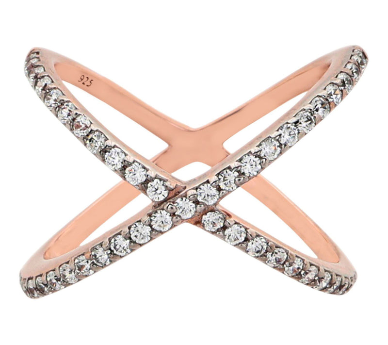 Diamonique 0.70 cttw Cross Over Ring, 14K RoseGold Plated — Main view
