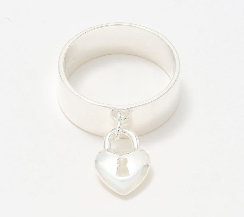 UltraFine 950 Silver Dangle Heart Band Ring — View 10