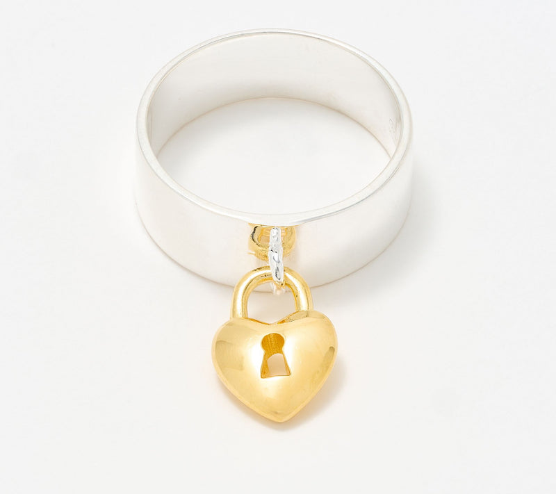 UltraFine 950 Silver Dangle Heart Band Ring — View 12