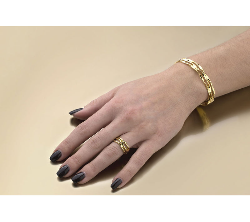Christian James by Scott Grimes 14K Gold Clad 3 Ripple Cuff Bracelet 16.36g — View 4