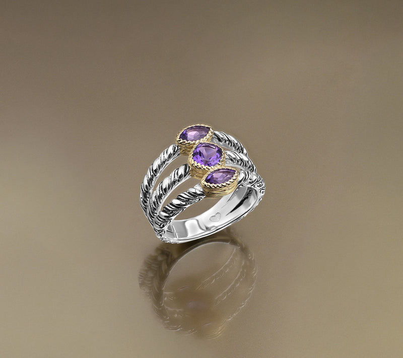 Christian James by Scott Grimes Two-tone Multi-Ripple Gemstone Ring — View 8