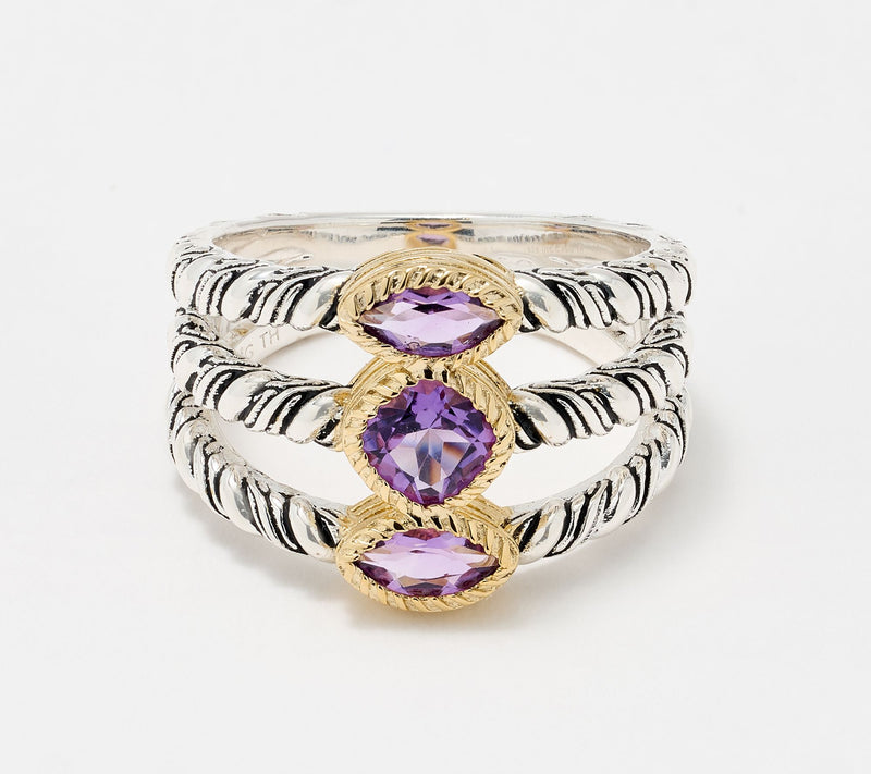 Christian James by Scott Grimes Two-tone Multi-Ripple Gemstone Ring — View 14