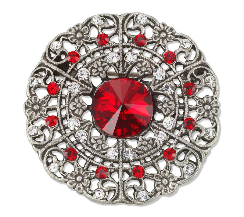 Anne Koplik Edwardian Round Filigree Red Crystal Pin — View 4