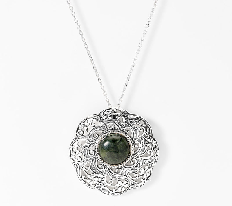 Connemara Marble Sterling Silver Vintage Shamrock Pendant — Main view
