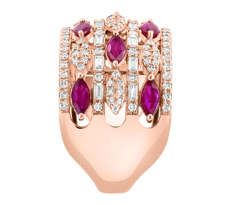 Effy Marquise Ruby & Diamond Multi-Row Ring, 14K Rose Gold — View 3