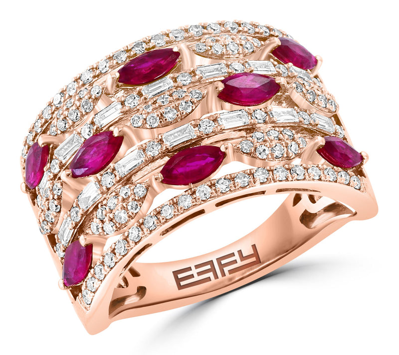 Effy Marquise Ruby & Diamond Multi-Row Ring, 14K Rose Gold — Main view