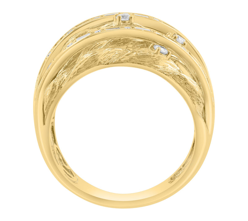 Effy Round & Baguette Diamond Multi-Row Ring, 14K Gold — View 2