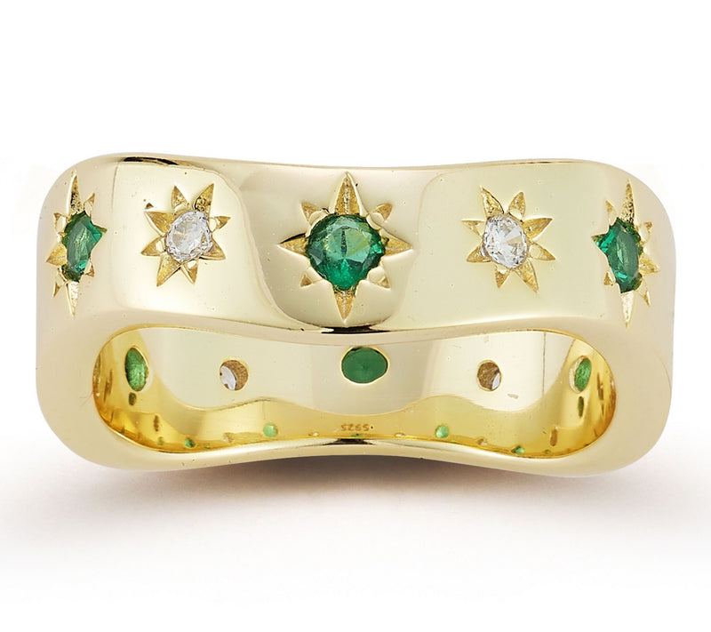 Sterlina Silver Green Wavy Band Ring, 14K GoldPlated — Main view