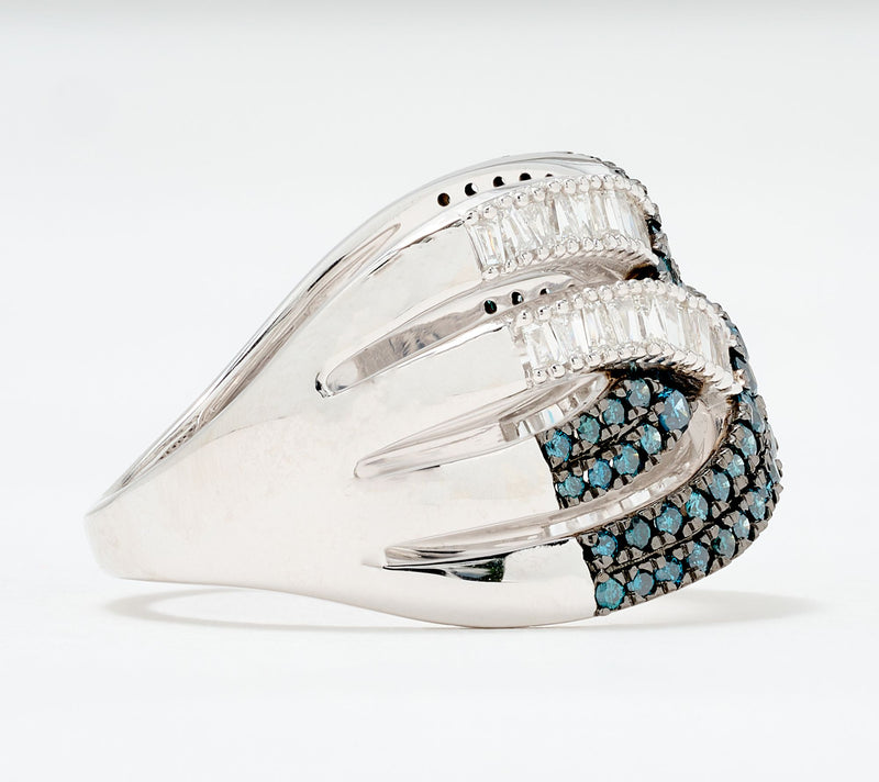 Affinity Diamonds 1cttw Round and Baguette Blue Ring, Sterling — View 4