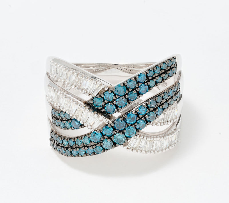Affinity Diamonds 1cttw Round and Baguette Blue Ring, Sterling — View 8