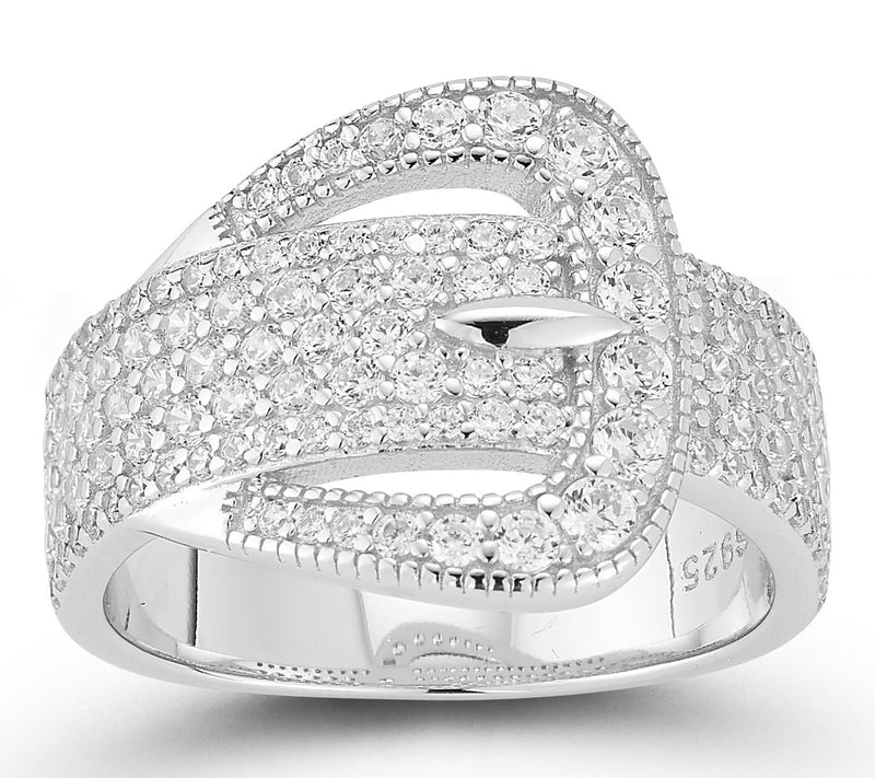 Sterlina Silver Pave Belt Buckle Band Ring, Sterling — View 8