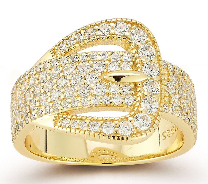 Sterlina Silver Pave Belt Buckle Band Ring, Sterling — View 9