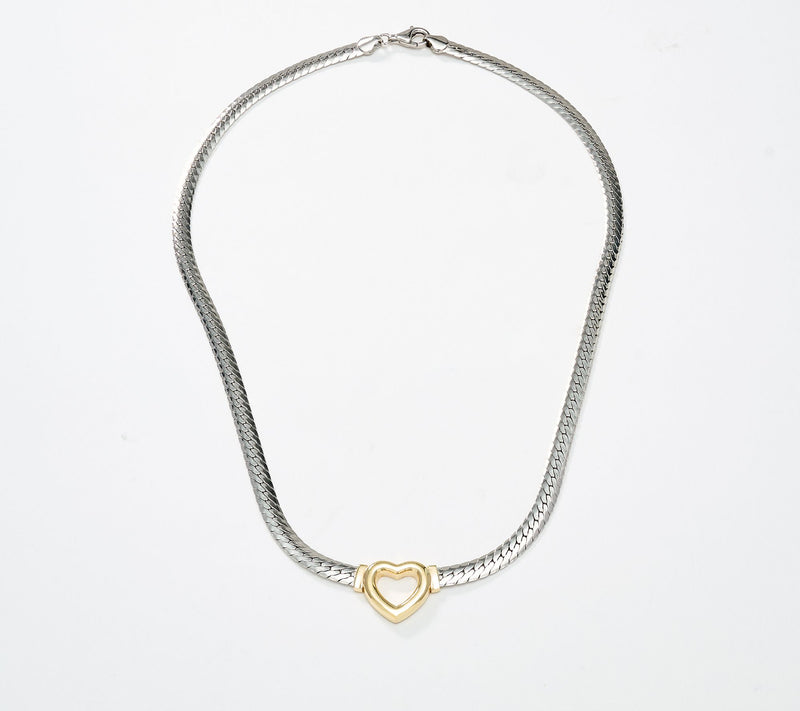 Silver Style Two-Tone Polished Heart Clasp Necklace — View 8