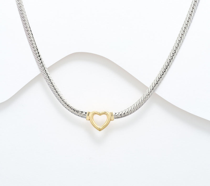 Silver Style Two-Tone Polished Heart Clasp Necklace — View 5