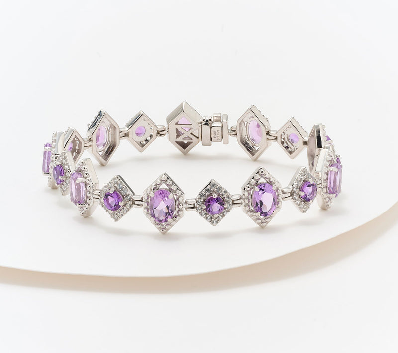 Affinity Gems Pink Amethyst & White Zircon Silver Bracelet Sterling — Main view