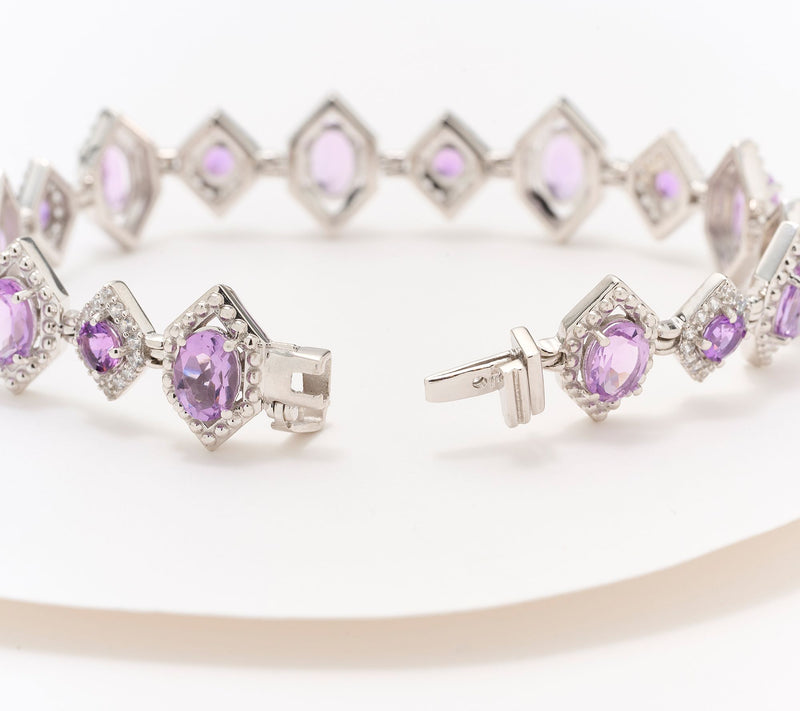 Affinity Gems Pink Amethyst & White Zircon Silver Bracelet Sterling — View 3